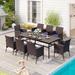 Red Barrel Studio® Friedolina Rectangular 8 - Person 82" Long Outdoor Dining Set w/ Cushions Metal in Black/Blue/Brown | 82 W x 39 D in | Wayfair