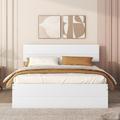 Latitude Run® Modern Full Bed Frame w/ Twin Trundle & 2 Drawers In High Gloss & Light Oak Color, Rubber in White | Wayfair