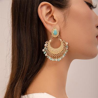 1 paire de boucles d'oreilles bohèmes pour femme turquoise quotidien plage alliage style vintage