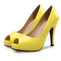 Femme Chaussures à Talons Escarpins Bureau Travail du quotidien Couleur Pleine Eté Plateau Talon haut Bout ouvert Entreprise Classique Cuir Verni Mocassins Amande Noir Jaune