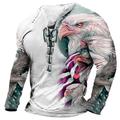 Homme Graphic Aigle T shirt Tee manche longue T-shirt 3D effet Col Chemise Mode Design Confortable Casual du quotidien Sortie Blanche Bleu Violet Printemps Automne Vêtement Tenue S M L XL 2XL 3XL