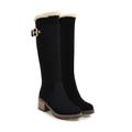 Femme Bottes Bottes de neige Chaussures en daim Bloquer les bottes à talons du quotidien Bureau et carrière Couleur Pleine Doublé en Polaire Bottes genou Hiver Boucle Talon Bottier Bout rond