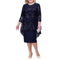 Robe mi-longue Femme Grande Taille Robe dentelle Manches 3/4 Eté Printemps Automne - Elégant Robes de bal Mature Dentelle Floral Col Ras du Cou Soirée bleu marine Bleu Dorée Gris L XL XXL 3XL 4XL 5XL