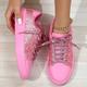 Femme Basket Ballerines Rose Grandes Tailles Chaussures fantaisie Soirée du quotidien Couleur unie Lacet Talon Plat Bout rond Mode Décontractées Polyuréthane Argent Noir Rose Claire