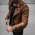 Homme Simili Cuir Veste moto Blouson Moto Plein Air Casual Chaud Coupe Vent Garniture en fausse fourrure Automne Couleur monochrome Mode Punk Revers Standard Normal Fausse Fourrure faux cuir Mince