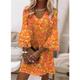 Mini robe Femme Robe casual Manches 3/4 Eté Printemps - Vacances mode chaud A Volants Patchwork Floral Géométrique Manches Evasées Col V Ceinture Non Incluse Ample 2023 Orange Beige S M L XL XXL 3XL