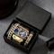 3pcs / set bracelets hip hop en or de luxe montre à quartz pour hommes en acier inoxydable sport grand cadran avec calendrier montre-bracelet coffret cadeau pour papa