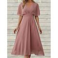 Femmes Robe Midi Robe Décontractée Robe de Cocktail Robe d'invité de mariage Robe en Chiffon Élégant Streetwear Ligne A Vacances Travail Rue Coupe régulière Manche Courte Col en V Rose Claire Été