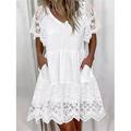 robe blanche Robe dentelle Robe casual Femme Mini robe Dentelle Patchwork Plein Air Vacances Rendez-vous Maxi Trapèze Col V Manche Courte Standard Blanche S M L XL 2XL