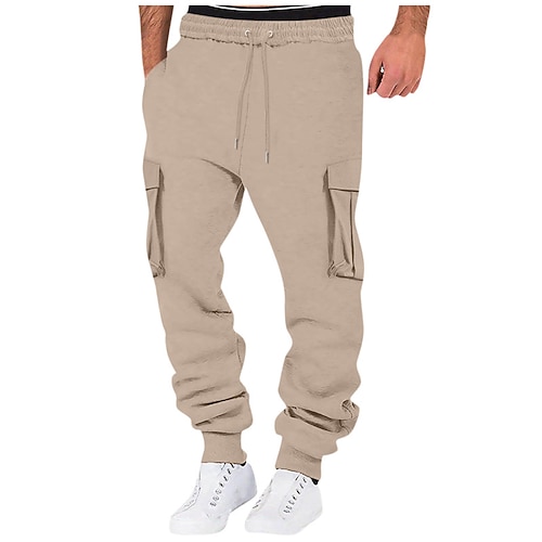Homme Jogging Cargo Joggings Pantalon Jogger Pantalons Cordon de serrage Taille Élastique Multi-poches Uni Confort Respirant Occasionnel Quotidien Fête Sports Mode Kaki Noir