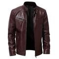 Homme Veste Blouson Simili Cuir Veste moto Blouson Moto Coupe Vent Sortie fermeture Éclair Mao Casual Veste Vêtements d'extérieur Couleur unie Rivet Full Zip Noir Vin Marron