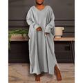 robe décontractée grande taille pour femmes robe caftan couleur unie col en v manches longues hiver automne basique décontracté maxi robe longue robe de vacances quotidienne