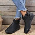 Femme Bottes Cadeaux de Saint-Valentin Grandes Tailles Chaussures de confort du quotidien Couleur unie Bottines Bottines Hiver Talon Plat Bout rond Elégant Pluche Décontractées Faux Cuir Lacet Noir