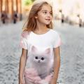 Fille 3D Chat Tee-shirts Chemises Rose Manche Courte 3D effet Eté Actif Mode Le style mignon Polyester Enfants 3-12 ans Col Ras du Cou Extérieur Casual du quotidien Standard