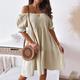 Mini robe Femme Robe casual Manche Courte Eté Printemps - Elégant Décontractées Ruché Dos Nu Couleur monochrome Epaules Dénudées 2023 Noir Blanche Beige S M L XL