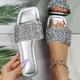 Femme Chaussons Chaussures bling-bling Grandes Tailles Pantoufles de plage du quotidien Plage Couleur unie Plaid Eté Strass Paillette Talon Plat Bout ouvert Mode Décontractées Faux Cuir Mocassins