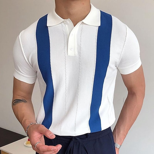 Homme Polo Pull POLO Extérieur Plein Air Col rabattu Bouton Manche Courte Décontractées Style de l'argent ancien Rayé Bouton devant Eté Printemps Automne Standard Noir Blanche Bleu Vert Noir Blanc