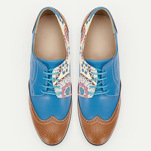 chaussures richelieu colorées pour hommes avec cuir bleu et marron, motif complexe - chaussures élégantes et uniques pour les occasions formelles et semi-formelles
