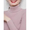 Pull Femme A côtes Tricoter Col Roulé Polyester énorme Automne Hiver du quotidien Vacances Sortie mode Décontractées Flexible manche longue Couleur unie Rouille rouge Rose pourpre Pâte de haricots