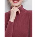 Pull Femme A côtes Tricoter Col Roulé Polyester énorme Automne Hiver du quotidien Vacances Sortie mode Décontractées Flexible manche longue Couleur unie Rouille rouge Rose pourpre Pâte de haricots