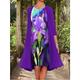 Femme Ensemble Robe Deux Pièces Robe Droite Robe de Mousseline Robe imprimée du quotidien Sortie Décontractées Imprimer Robe mi-longue Col Ras du Cou Manches 3/4 Floral Standard bleu marine Violet