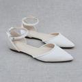 chaussures de mariage pour mariée demoiselle d'honneur femmes bout fermé bout pointu blanc satin appartements avec imitation perle talon plat bride à la cheville fête de mariage saint valentin élégant classique