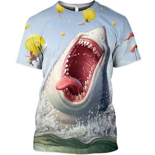 Homme Graphique Animal Requin Chemise T-shirt T-Shirts Drôles Manche Courte T-shirt Impression 3D Col ras du cou Chemise Designer Basique Coupe Ajustée Occasionnel Quotidien Week-end A B C Été