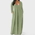 Robe droite courbe pour femmes grande taille couleur unie col bateau manches longues printemps automne basique décontracté maxi longue robe robe de vacances quotidienne