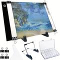 Tableau de copie de dessin de bloc de lumière LED a4 pour kits de peinture au diamant bricolage, bloc de lumière alimenté par USB, luminosité réglable avec support détachable et clips