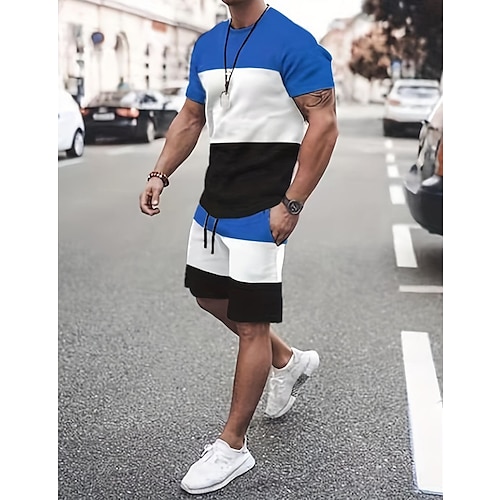 Homme Ensembles T-shirt Survêtement Chemise de tennis Ensemble short et T-shirt Manches courtes Col ras du cou Été Bloc de Couleur Gymnastique Occasionnel 2 pièces Vacances Tenue quotidienne Tenues