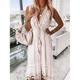 Robes bohème chic Robe d'invité de mariage bohème Robe de mariée en dentelle blanche Femme Robe mi-longue Franges plus haut bas Vacances Rendez-vous Bohême Maxi Col V Sans Manches Standard Blanche S