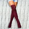 Femme Bottes Chaussettes Grandes Tailles Bottes à talons Soirée du quotidien Couleur unie Cuissardes Hiver Talon Aiguille Mode Sexy Classique Faux suède Lacet Gris foncé Noir Rouge