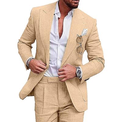 Costumes d'été en lin pour hommes, 2 pièces, couleur unie, sur mesure, sans boutons, champagne beige, 2024