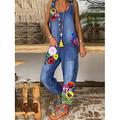 denim jumpsuit for women ensemble poche imprimé floral u cou vacances actives week-end pantalon cargo coupe ample sans manches gris foncé bleu clair s m l été automne cowgirl jeans western wear