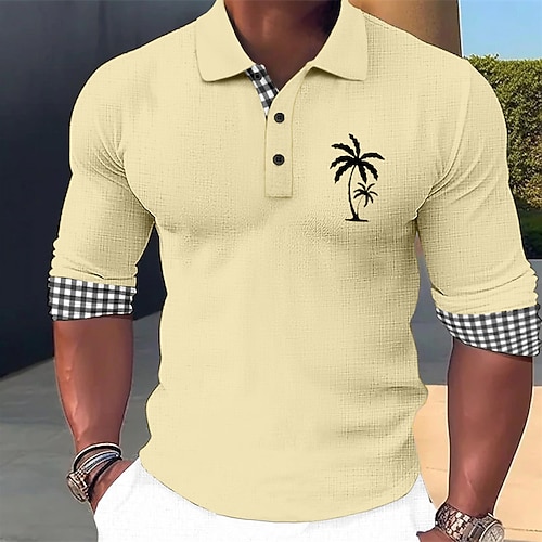 Derby du Kentucky Homme Plaid Palmier Polos Hawaïens Chemise de golf manche longue Polos Chemises à Col Occasionnel Tenue de plage Vêtements de vacances Vêtements tropicaux Tenues de fête Impression