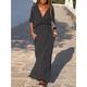 robe noire Robe casual Robe unie Femme robe longue Poche du quotidien Rendez-vous Sortie Mode basique Col V Manches 3/4 2023 Ample Noir S M L XL XXL