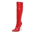 Femme Bottes Cadeaux de Saint-Valentin Bottes sexy Bottes à talons Saint Valentin du quotidien Couleur unie Bottes genou Talon Aiguille Bout pointu Sexy Décontractées Cuir Verni Fermeture Noir