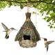 maison de colibri pour l'extérieur, nid d'oiseau en paille tissée à la main Petite poche de perchoir d'oiseaux de nichoir d'herbe naturelle capable, pour la décoration de la maison de patio de fenêtre de jardin