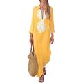 robe longue Femme Robe casual manche longue Eté Printemps - Mode mode Moderne Imprimer Floral Col V robe hiver Vacances robe automne Lin Ample 2023 Jaune Kaki Bleu clair Gris S M L XL XXL