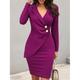 Robe de travail Robe Fourreau Robe semi-formelle Femme Robe mi-longue Mode Elégant Bouton Revers manche longue Bureau du quotidien Mode de travail Plein Standard Noir Vin Fuchsia Automne Hiver S M L