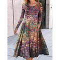 Robe midi femme Robe en A Robe décontractée Robe d'hiver Robe swing Mode Streetwear Mature Formelle Extérieure Vacances Fit régulier Géométrique Color block Tribal Manches longues Col rond Noire Rouge