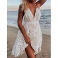 Robe de mariée en dentelle blanche Robes bohème chic Robe d'invité de mariage bohème Femme Mini robe avec manche Vacances Rendez-vous Plage Bohême A Bretelles Sans Manches Standard Blanche S M L XL