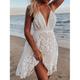 Robes bohème chic Robe d'invité de mariage bohème Robe de mariée en dentelle blanche Femme Mini robe avec manche Vacances Rendez-vous Plage Bohême A Bretelles Sans Manches Standard Blanche S M L XL