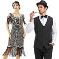 Rétro Vintage Les rugissantes années 20 1920s Robe à clapet Tenue Gilet Déguisements de couple Gatsby le magnifique Gentilhomme Homme Femme Paillettes Franges Nouvel an Soirée Fête scolaire Costume