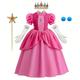 super Mario Bros Princesse Peach Robe Gants Couronnes Fille Cosplay de Film Robe Motif Déguisement Cosplay Tenue Rose Rose Le Jour des enfants Mascarade Robe Ensemble d'accessoires