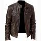 Homme Veste Blouson Simili Cuir Veste moto Blouson Moto du quotidien Travail Chaud Pluie Etanche Automne Couleur unie Mao Normal Noir Marron Veste