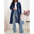 Veste en Jean pour Femme Veste en Jean Trench Long Coupe-Vent avec Poches Style Vintage décontracté Quotidien Veste de Style de Rue à Manches Longues Couleur Unie