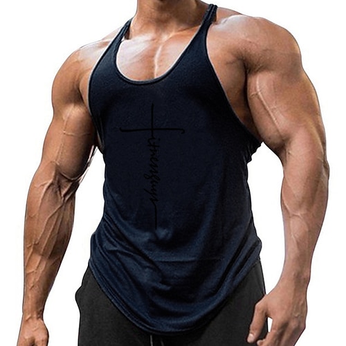 Homme Lettre Débardeur Sous-Vêtements Débardeur dos nageur Sans manches T-shirt Col en U Chemise Élégant Muscle Confortable Vacances Sport Quotidien Noir Blanche Jaune Été Vêtement Tenue M L XL XXL