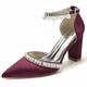 chaussures de mariage pour femmes escarpins chaussures de demoiselle d'honneur de mariée élégant luxueux vin noir blanc strass imitation perle talon épais bout pointu satin bride à la cheville chaussures cadeaux de Saint Valentin fête