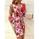 Mini robe Femme robe soirée manche longue Eté Printemps Automne - Elégant Soirée Torsion Imprimer Nœud devant Floral Léopard Fleur Col V Anniversaire Vacances Mince Noir Rouge Marron S M L XL XXL